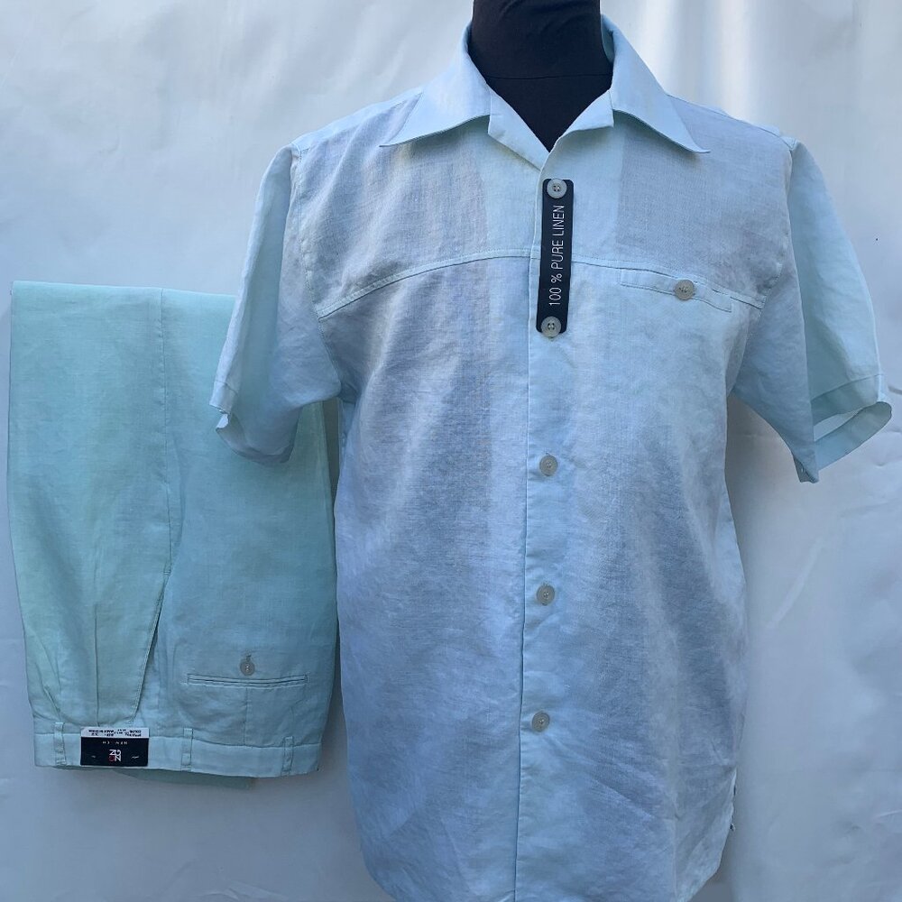 NEW-GEN 100% linen Blend Two-Piece Casual Set Short Sleeve Shirt & Pant for Men
